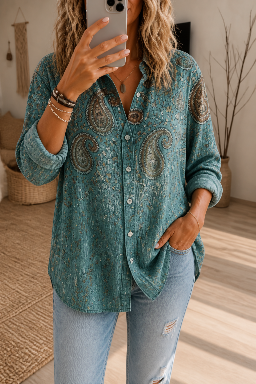 Wearbella – Vintage Floral Print Button-Up Blouse