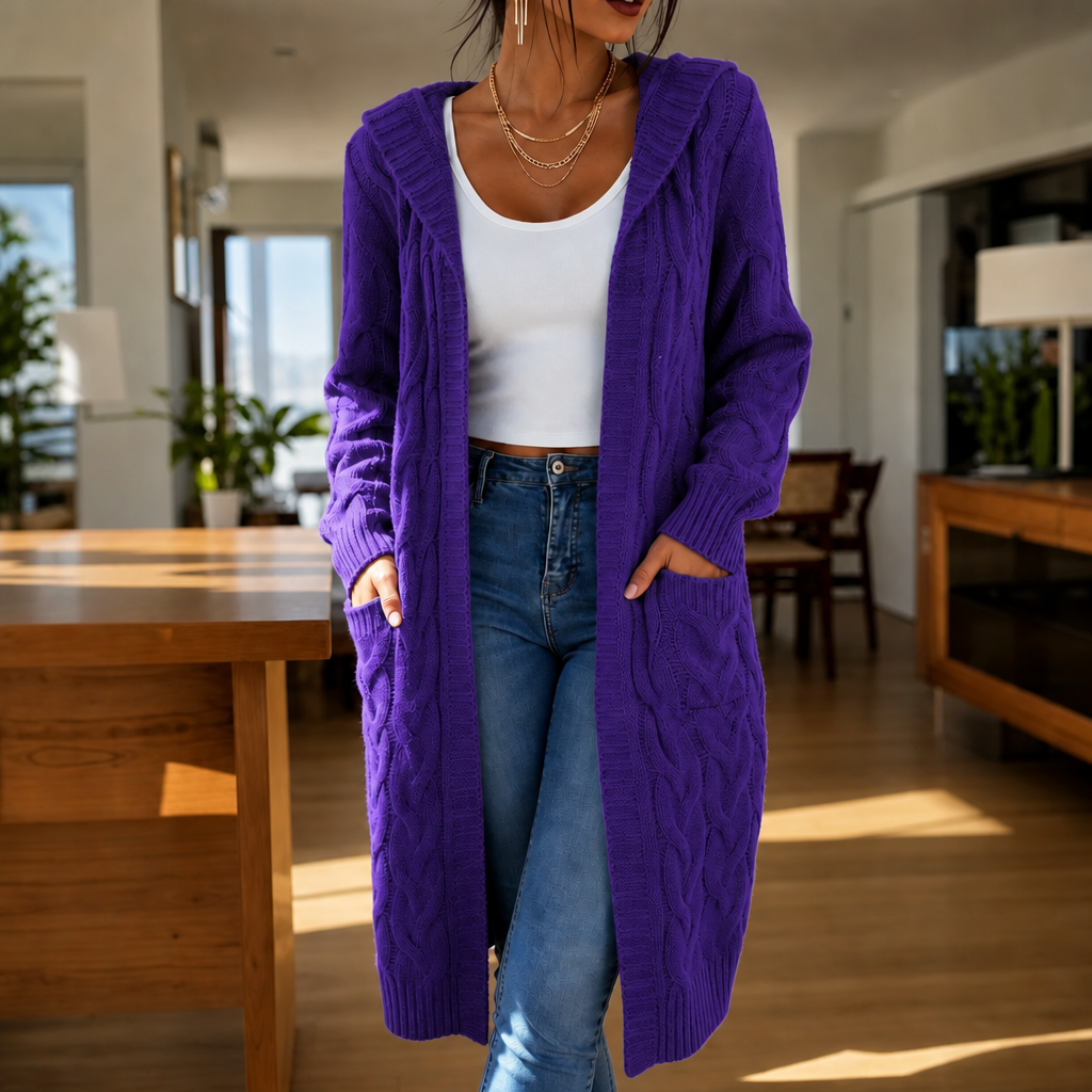 Wrapetta – Hooded Longline Cable-Knit Cardigan