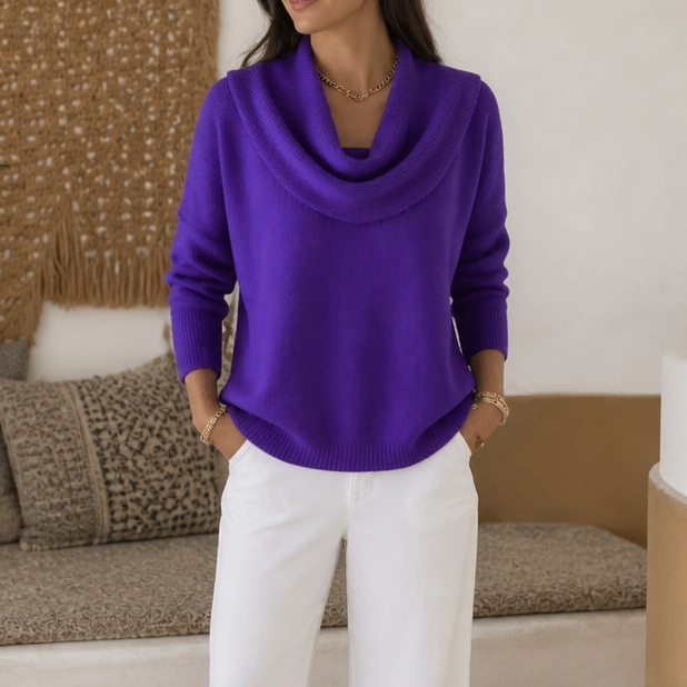 Draveline – Cowl Neck Drape Knit Sweater