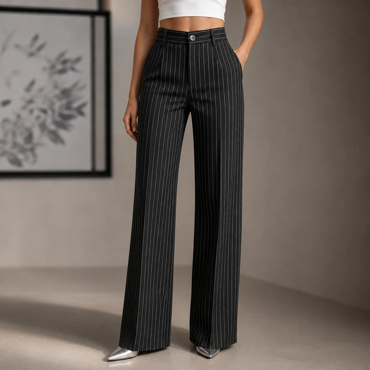 Wearbella – High-Waisted Pinstripe Wide-Leg Trousers