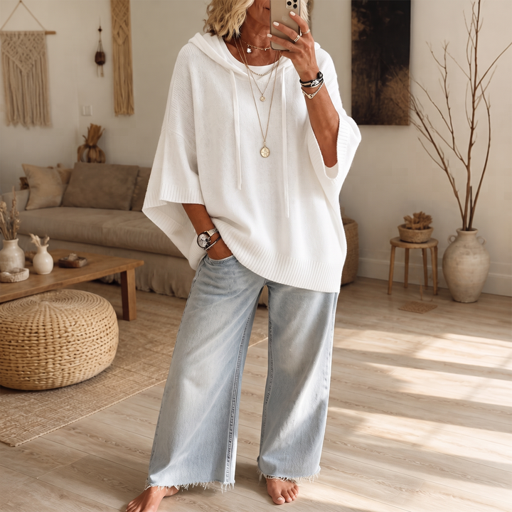 Cozelle – Frayed-Edge Open-Knit Oversized Hoodie