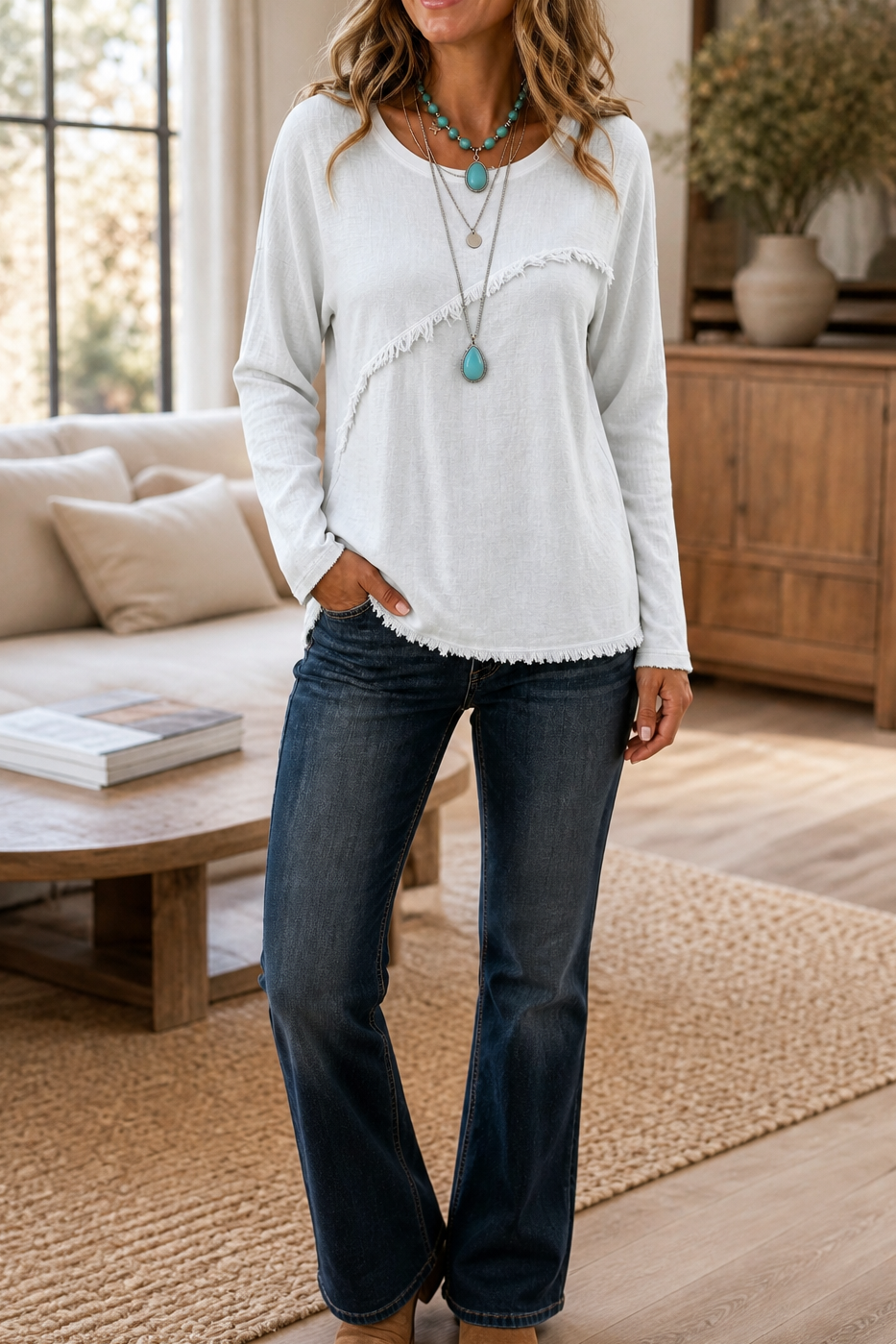 Fringewalk – Diagonal Fringe Slub Hemp Crewneck Sweater