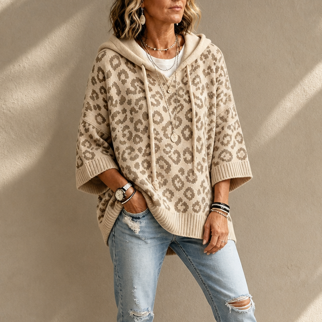 Leopard Lane – Oversized Leopard Knit Hooded Sweater