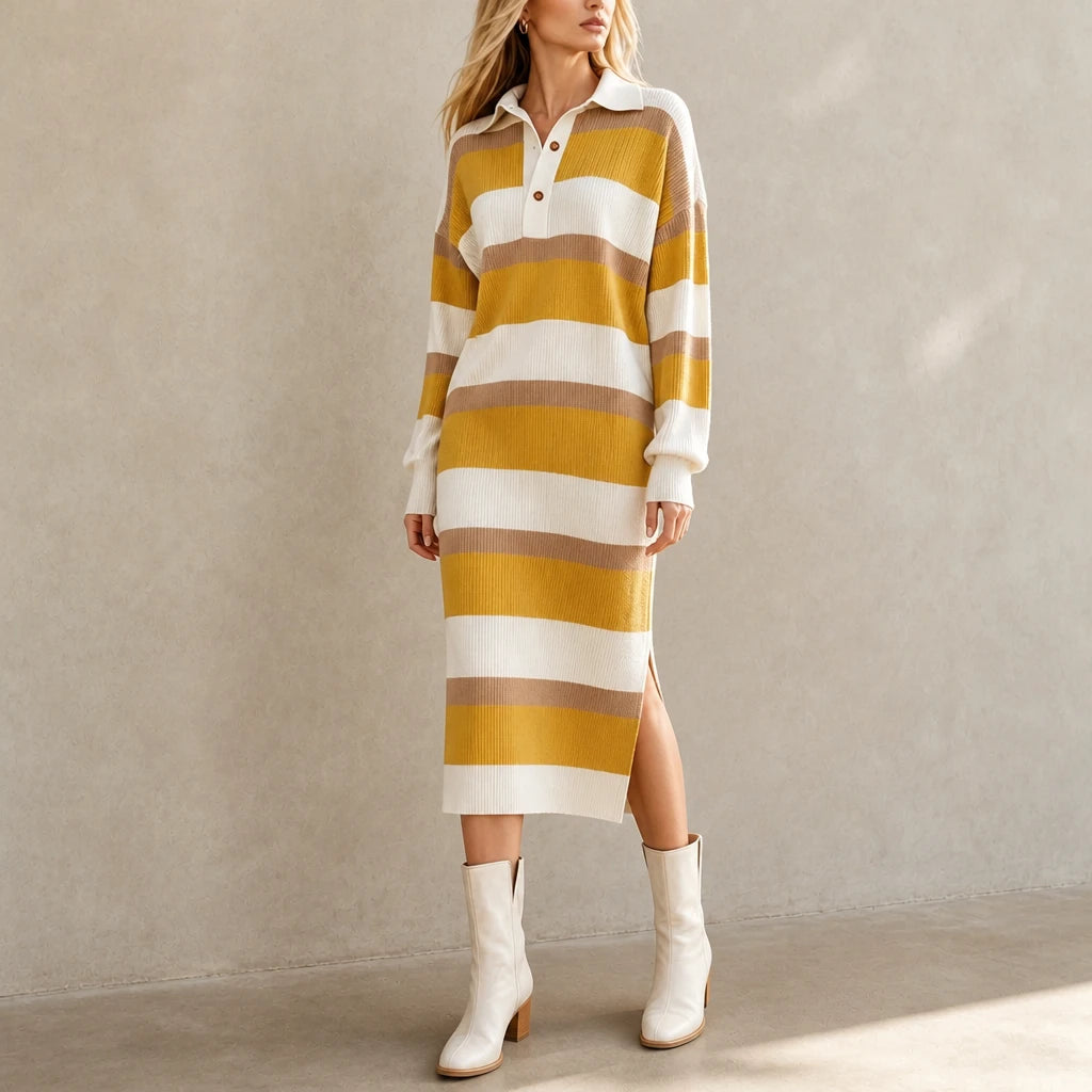 Collara – Striped Knit Polo-Collar Dress