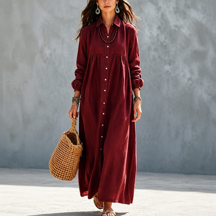 Linalle – Button-Front Linen-Look Maxi Dress