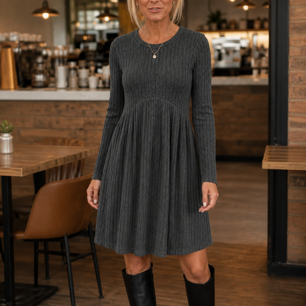 Ribwell – High-Waist Ribbed Knit A-Line Midi Dress