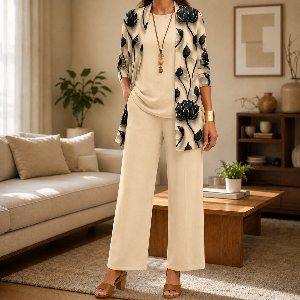 Vestrella – Printed Three-Piece Wide-Leg Set