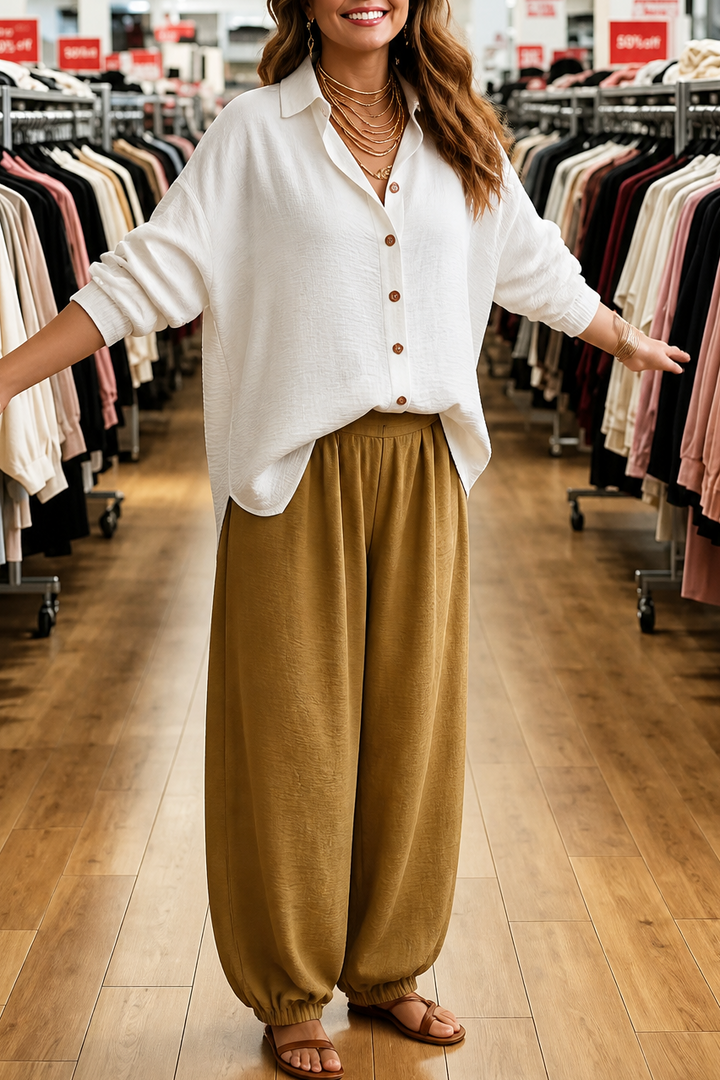 Verlyne – Relaxed Button-Front Shirt And Draped Pants Set