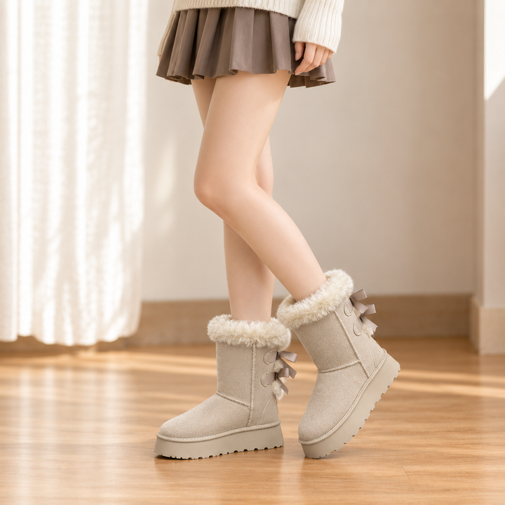 Bowelle – Plush-Lined Platform Bow Winter Boots