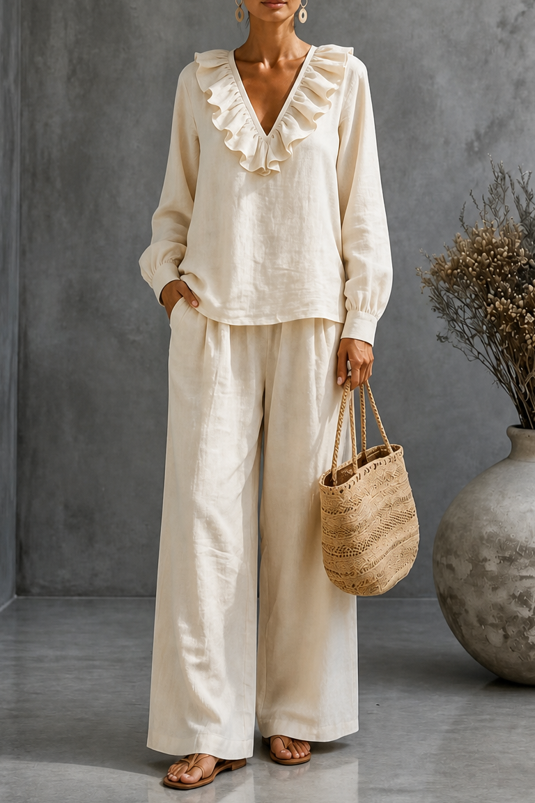 Wearbella – Wide-Leg V-Neck Two-Piece Set