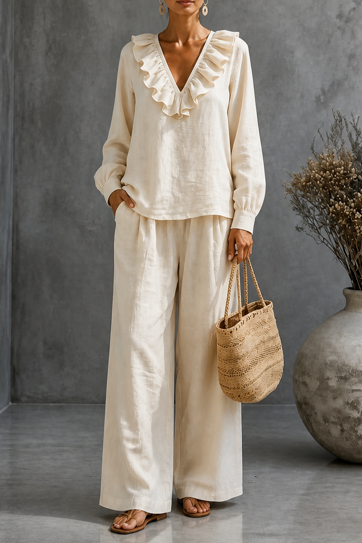 Wearbella – Wide-Leg V-Neck Two-Piece Set
