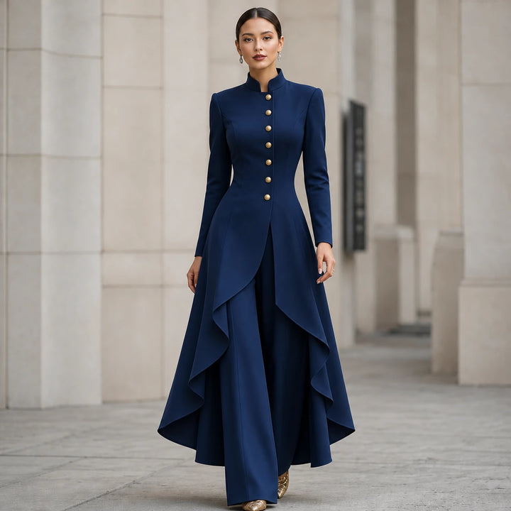 Vellora – Asymmetric Ruffled Tunic And Wide-Leg Pants Set