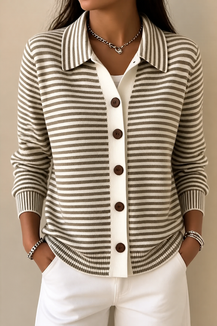 Wearbella – Striped Open-Front Knit Cardigan