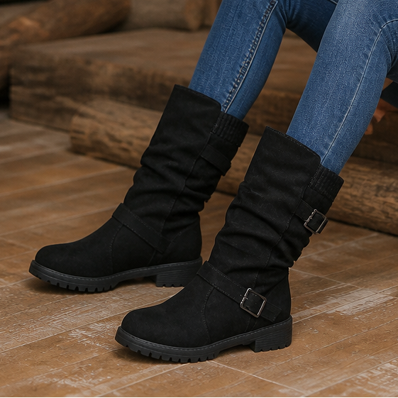 Wearbella – Buckle-Strap Slouchy Mid-Calf Boots
