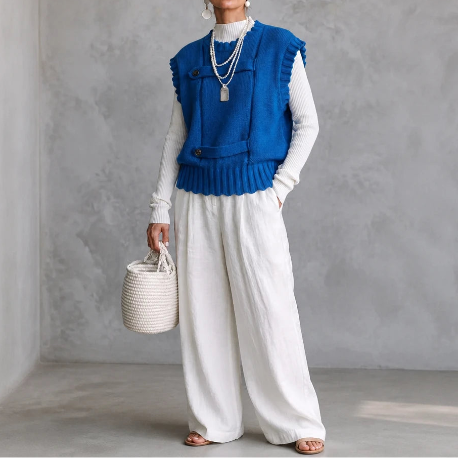 Buttonelle – Button-Detail Textured Knit Sweater Vest