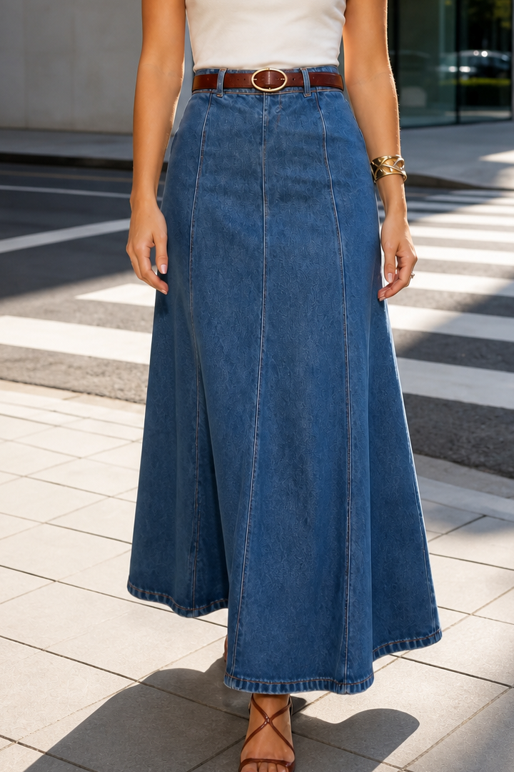 Wearbella – High-Waist A-Line Denim Maxi Skirt