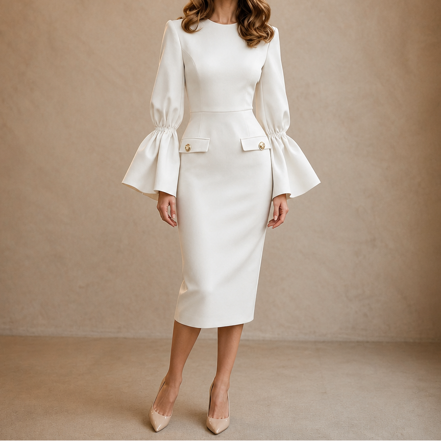 Sleevana – Flared Cuff Bodycon Midi Dress