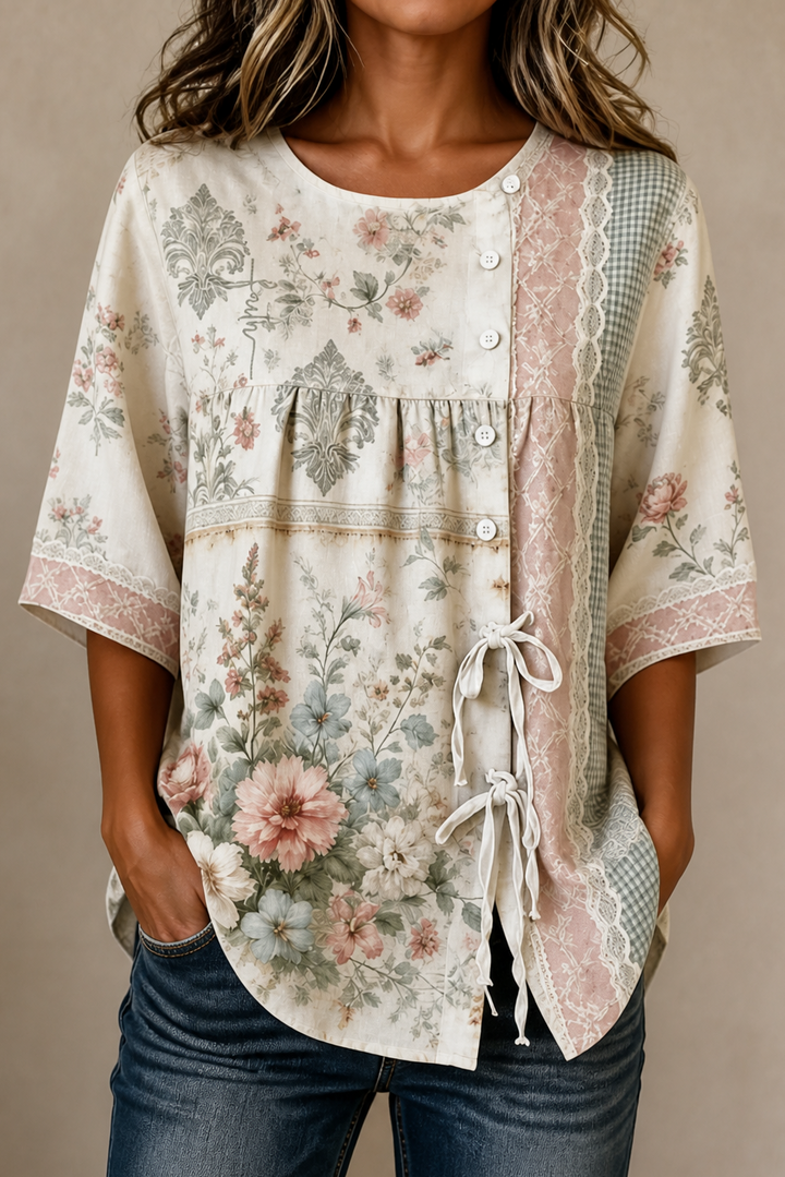 Ninetysecond – Retro Floral Side-Button Blouse