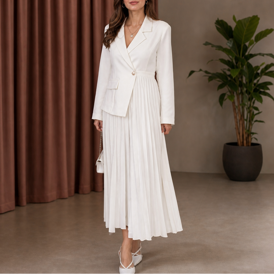 Pleat & Poise – Button-Front Pleated Midi Dress