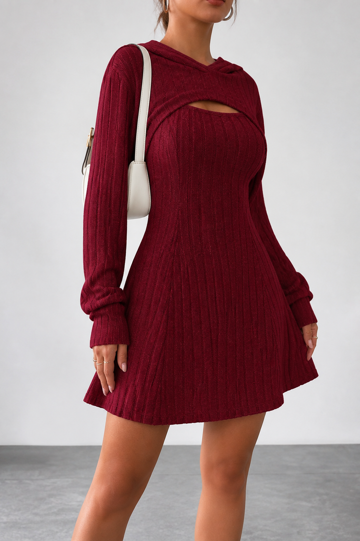 Rivienne – Hooded Bolero And Ribbed Mini Dress Set