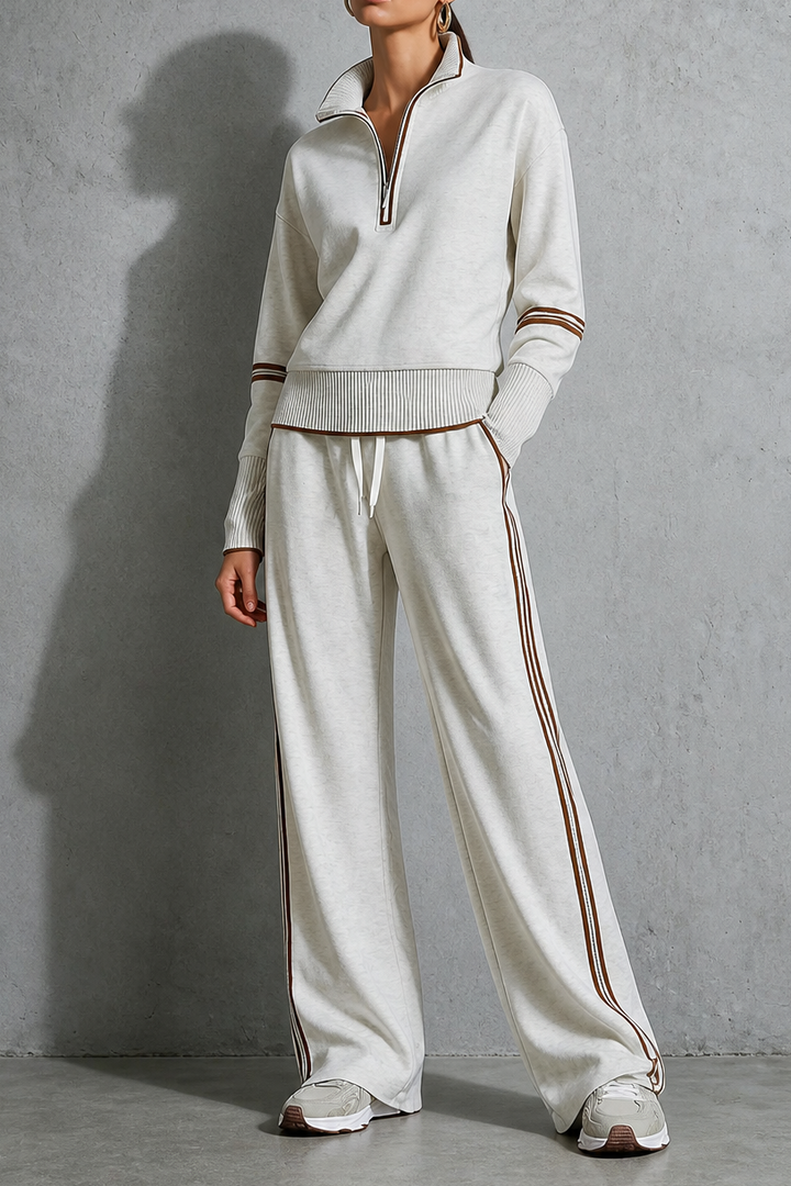 Wearbella – Half-Zip Wide-Leg Track Set
