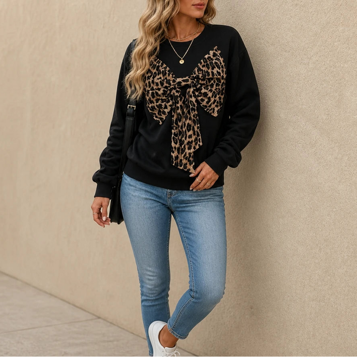 Overa – Leopard-Print Bow Sweatshirt