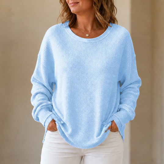 Wafflemoore – Waffle-Knit Relaxed Pullover Sweatshirt