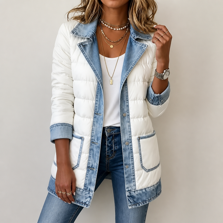 Denvora – Denim-Trim Quilted Puffer Jacket