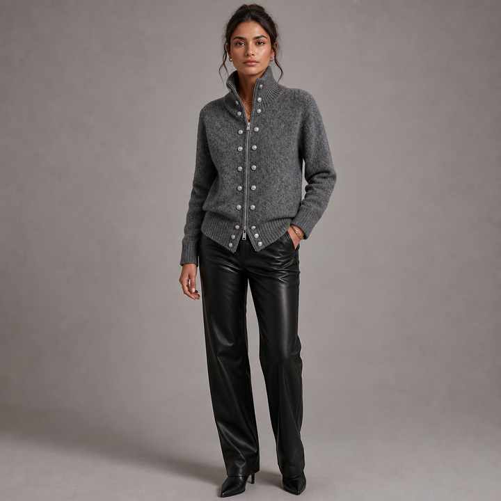 Wearvale – Two-Way Zip High-Neck Knit Cardigan