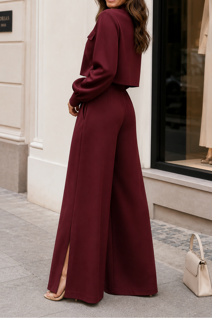 Wearbella – Bishop Sleeve Mock Neck Top And Wide-Leg Pants Set