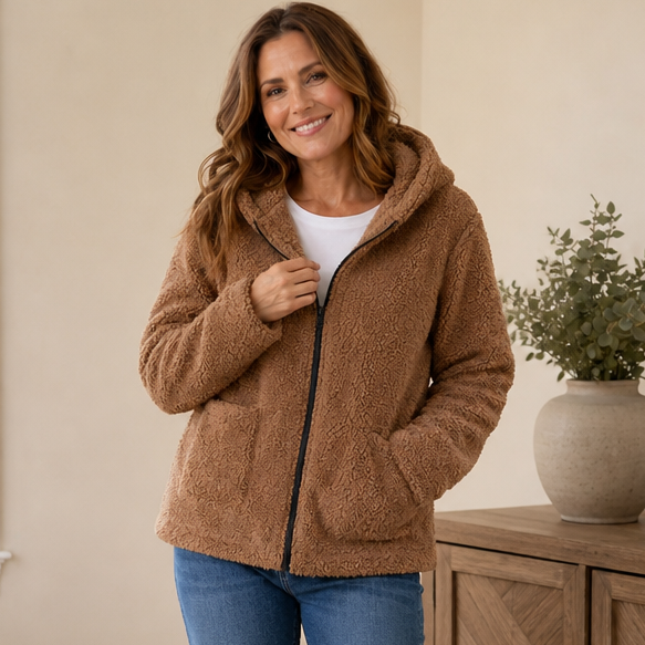 Cozyelle – Plush Fleece-Look Hooded Jacket