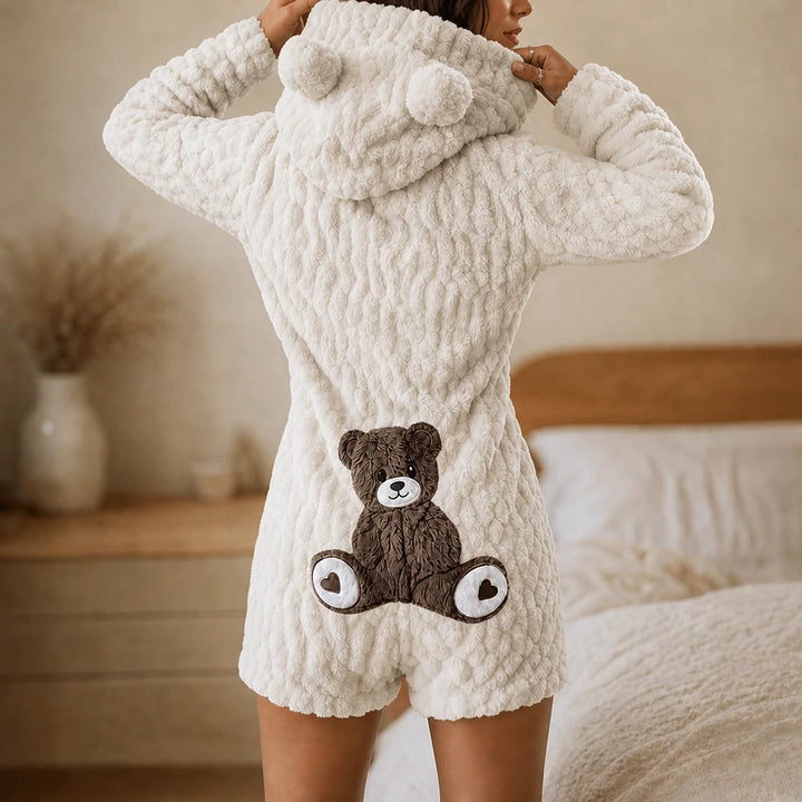 Cuddlebear – Bear-Ear Plush Hooded Zip-Up Romper