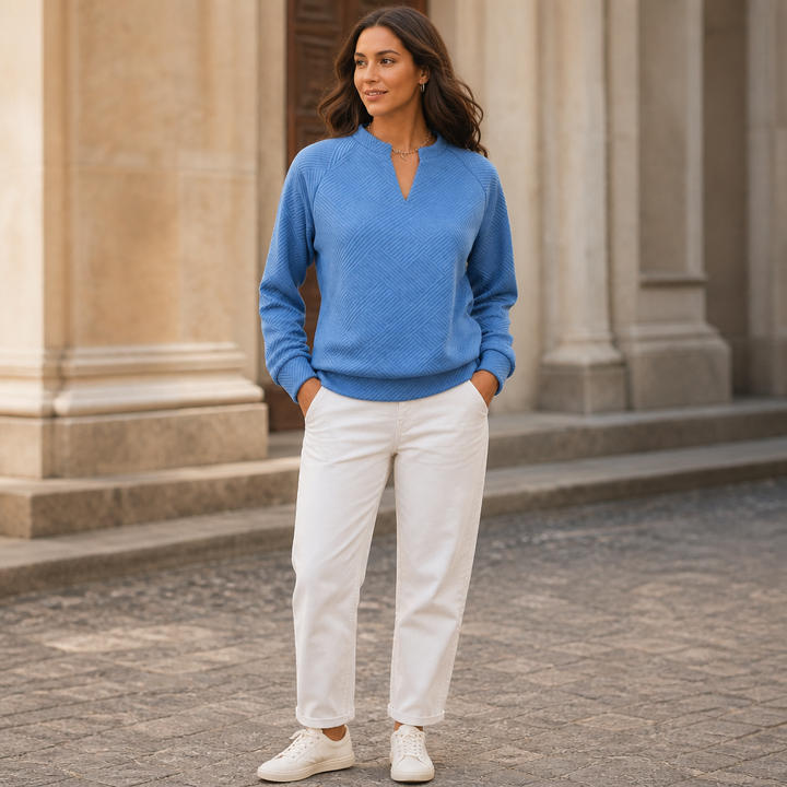Stria – Striped Jacquard V-Neck Pullover Sweatshirt