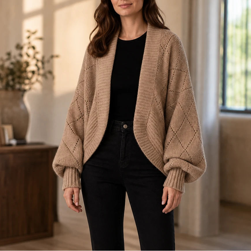 Gridelle – Grid-Knit Batwing Scarf Cardigan