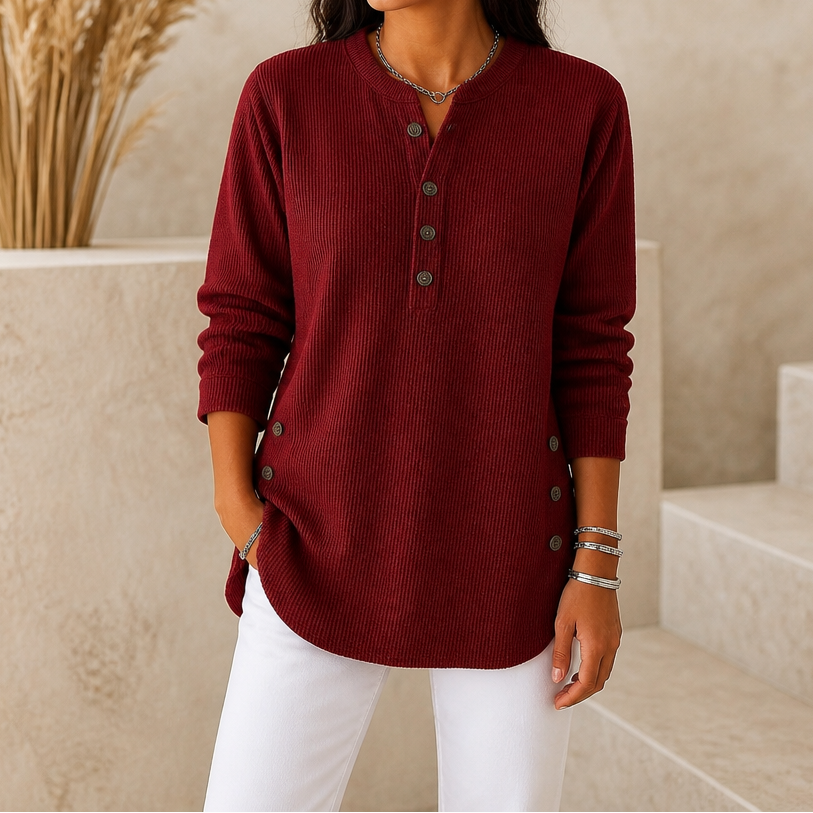 Cozetta – Ribbed Relaxed-Fit Button Detail Tunic