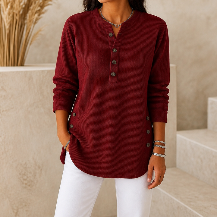 Cozetta – Ribbed Relaxed-Fit Button Detail Tunic