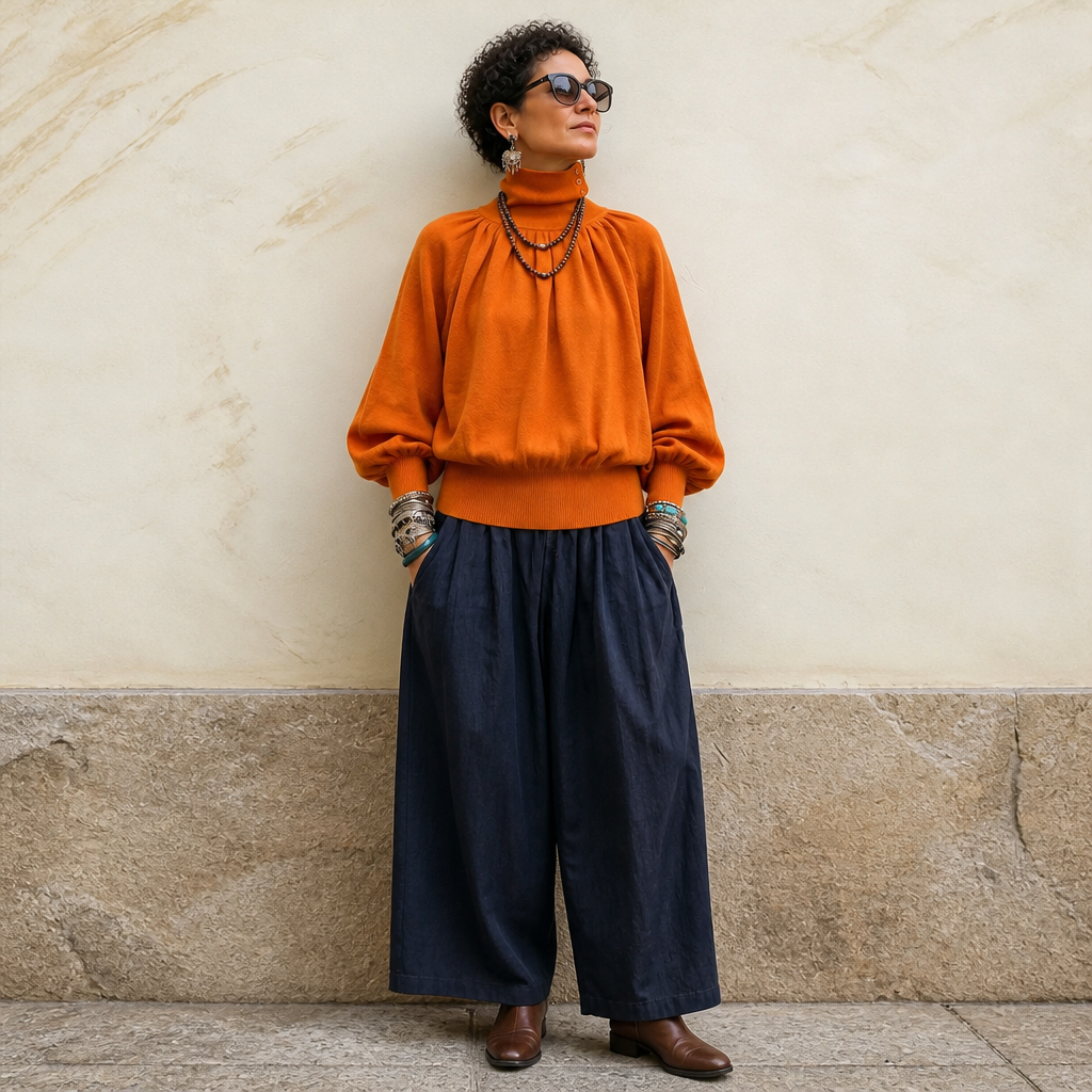 Pleatelle – Pleated Shoulder Lantern Sleeve Knit Sweater