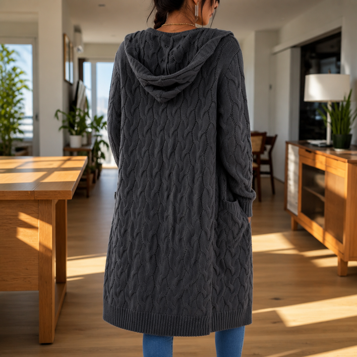 Wrapetta – Hooded Longline Cable-Knit Cardigan