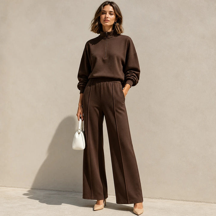 Easeform – Half-Zip Drop-Shoulder Top And Wide-Leg Pants Set