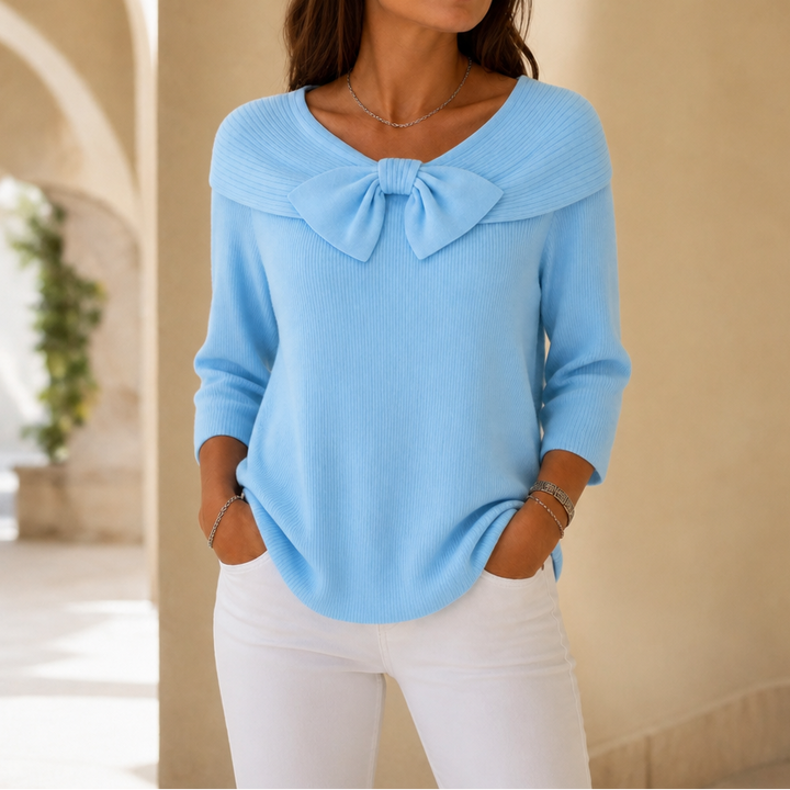 Bowdrift – Bow-Neck Ribbed Knit Sweater