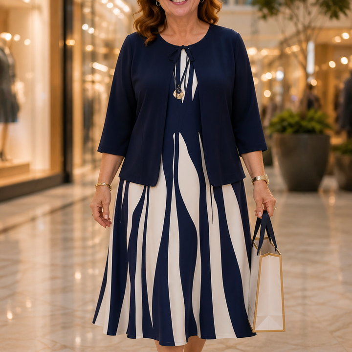Cintura – Tie-Front Swirl Print Layered Midi Dress