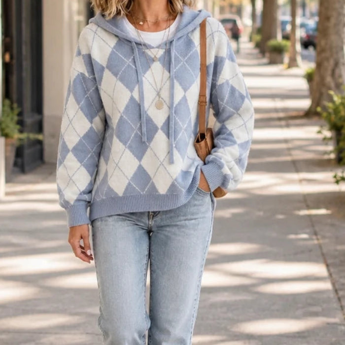 Argylea – Argyle Hooded Knit Sweater