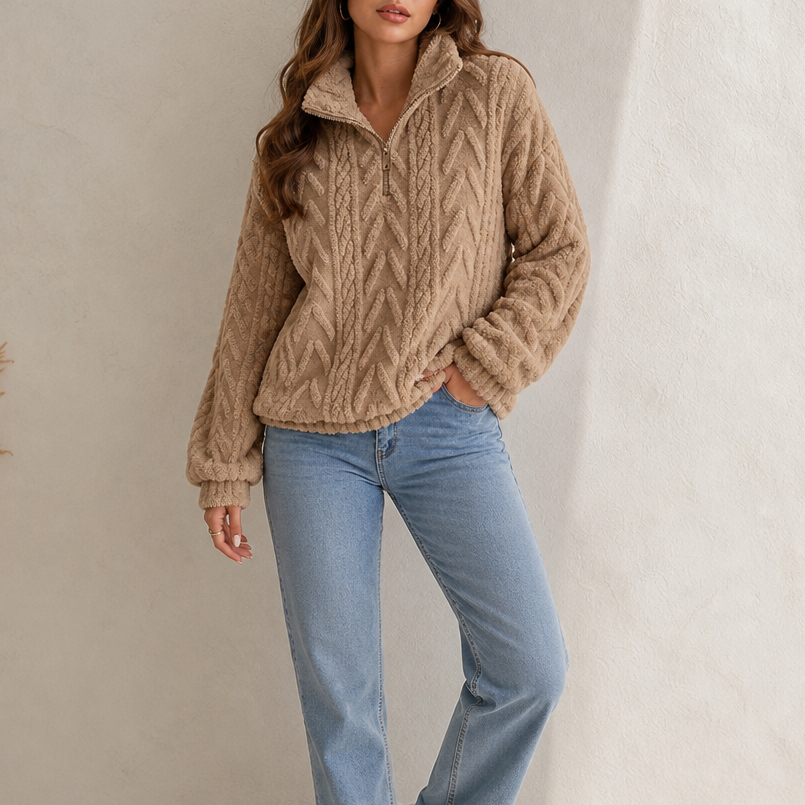 Cable & Cozy – Cable-Knit Quarter-Zip Pullover