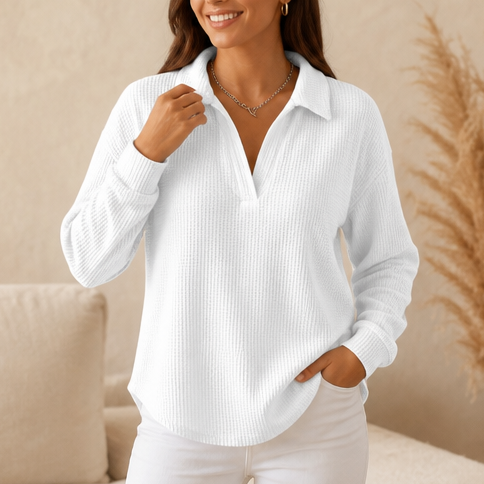 Waffelyn – Waffle-Knit Collared Oversized Pullover