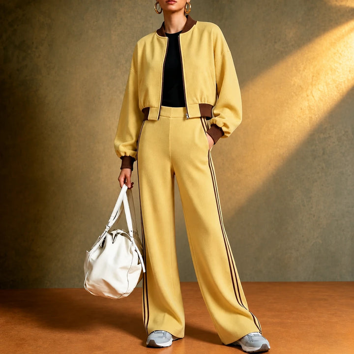 Rally Rib – Cropped Bomber And Striped Wide-Leg Pants Set
