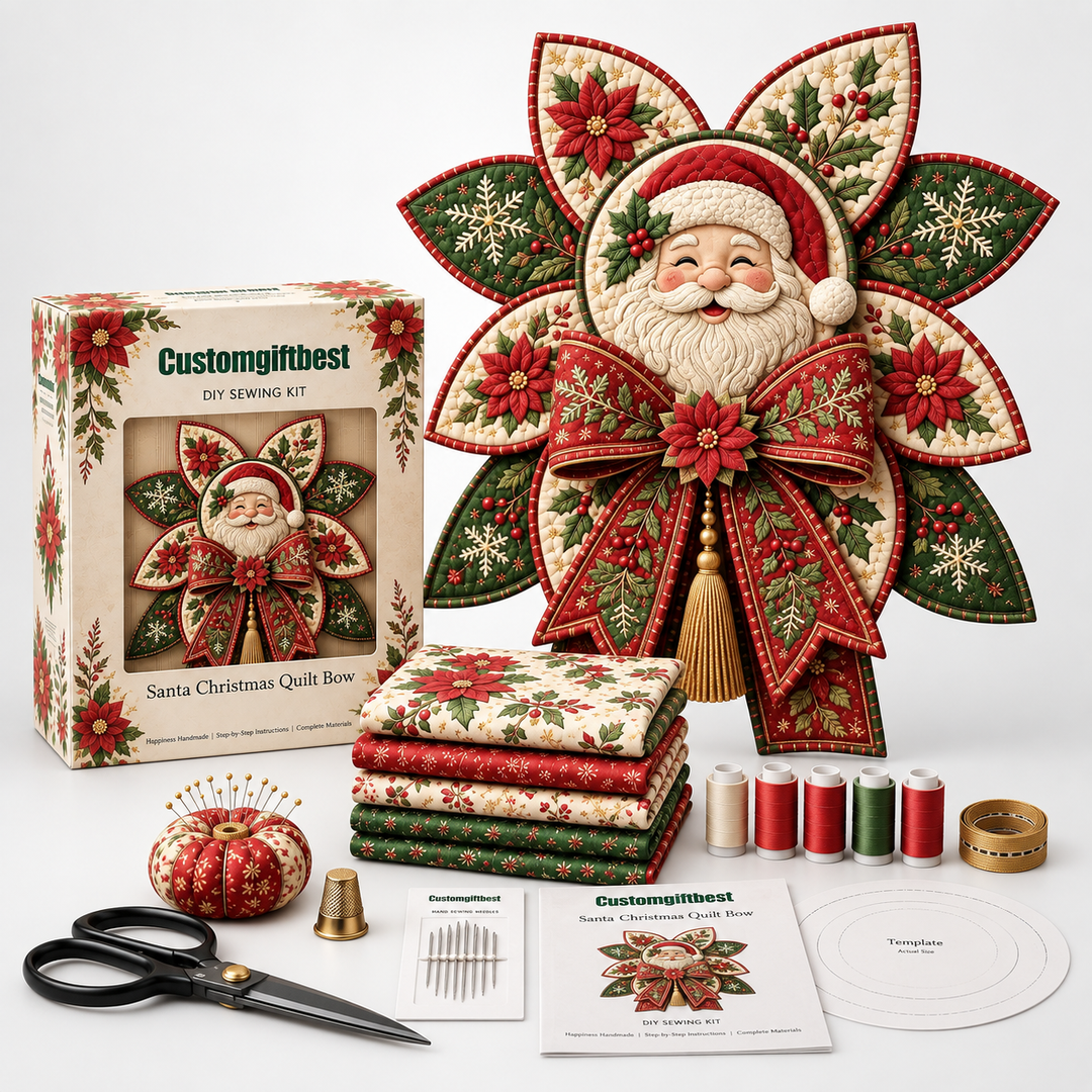Stitchmas Bow Kit – DIY Fabric Santa Ornament Sewing Kit