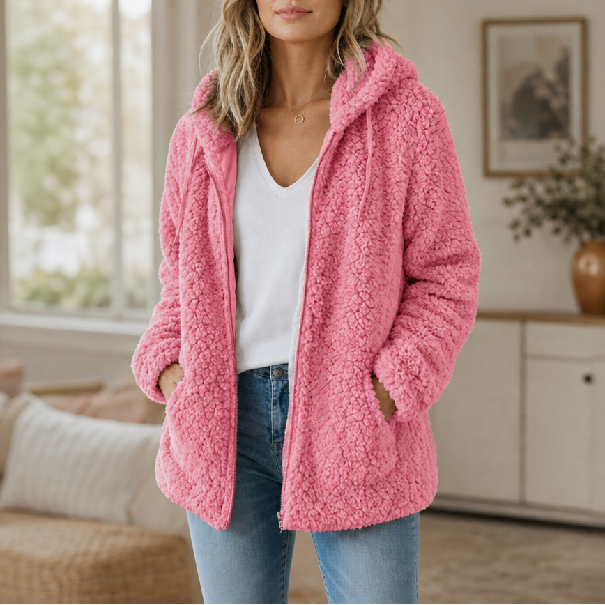 Cozelia – Fuzzy Hooded Zip-Up Fleece Jacket