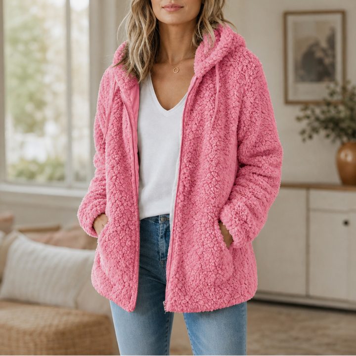 Cozelia – Fuzzy Hooded Zip-Up Fleece Jacket