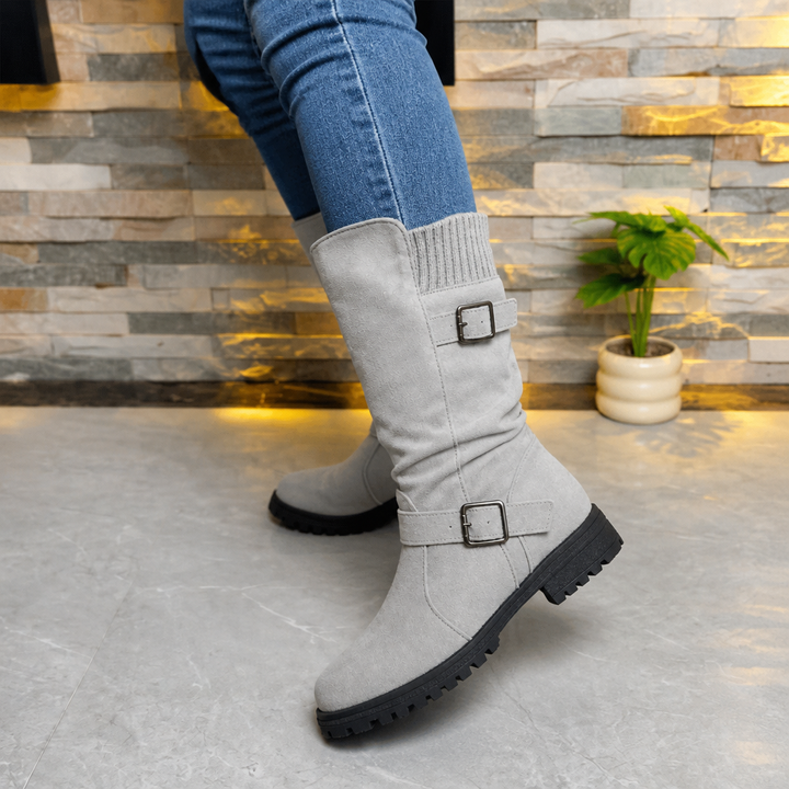 Calfden – Ribbed Cuff Lug Sole Slouch Boots