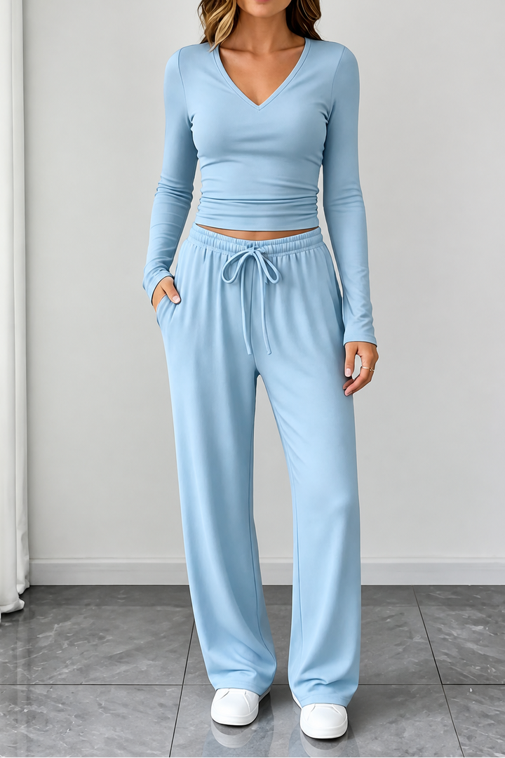 Wearbella – V-Neck Crop Top And Wide-Leg Pants Set